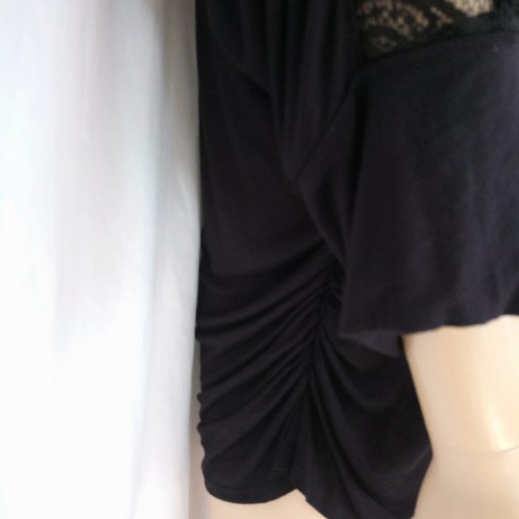 NWT IZ BYER 3X Black Textured Off Shoulder Top Dolman Lace Sleeves - Picture 8 of 11